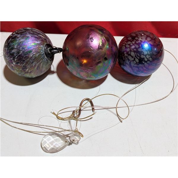 3 Iridescent Art Glass Globes