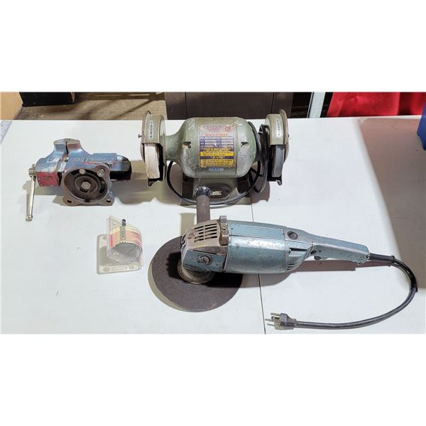 Bench Grinder, Vise, & Angle Grinder