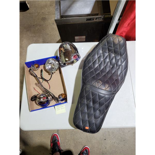Lot of Motorcycle Parts w/ Driving Lights, Seat, & More