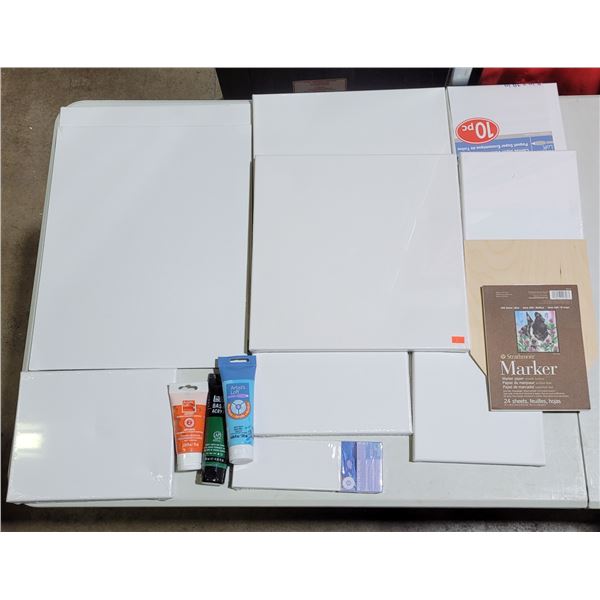Lot of Blank Canvases & Acrylic Paint