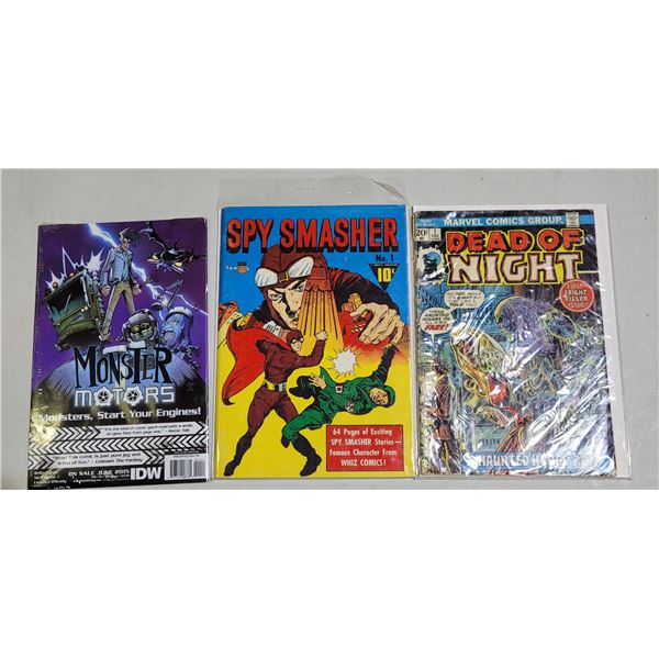 3 Comics (Dead of Night, Monster Motors, & Spy Smasher)