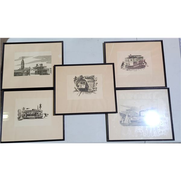 Lot of Framed Ship & Cable Car Prints