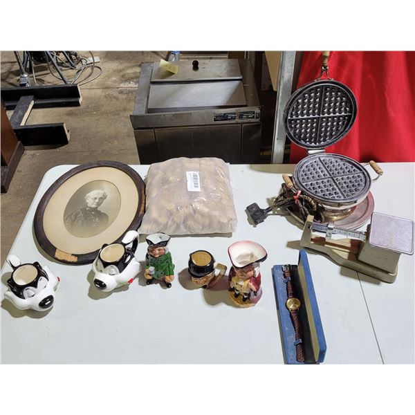 VTG Variety Lot w/ Watch, Scale, Waffle Iron, Toby Mug, & More