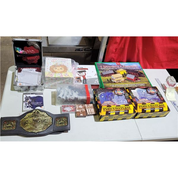 Variety Lot w/ Pyro Safety Kit, Wrestling Belt, PC Model Railroad Buildings, & More