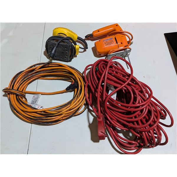 2 Extension Cords, Dewalt Random Orbit Sander, & Black & Decker Jigsaw