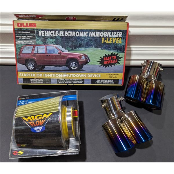Vehicle Immobilizer, High Flow Air Filter, & Exhaust Muffler Tips