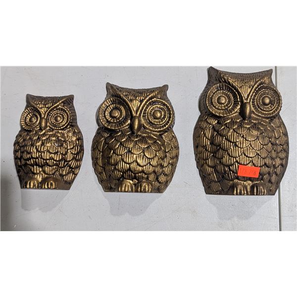 3 Metal Owl Sculptures