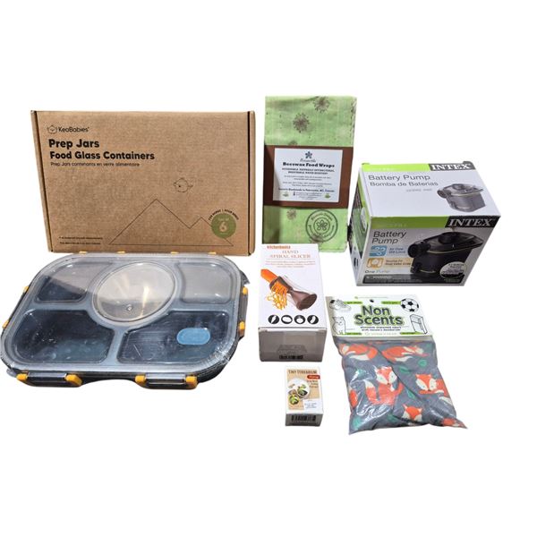 Kitchen & Home Lot w/ Spiral Slicer, Prep Jar Glass Containers, Beeswax Food Wraps, & More