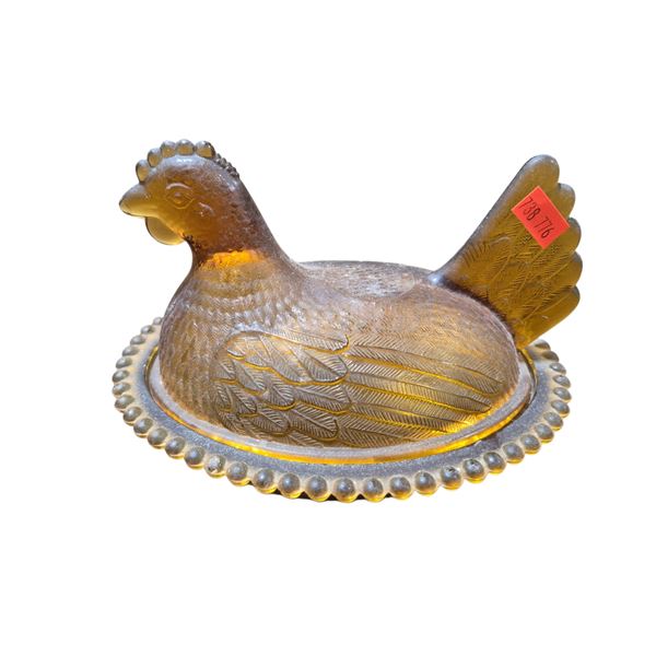 Amber Glass Hen Candy Dish
