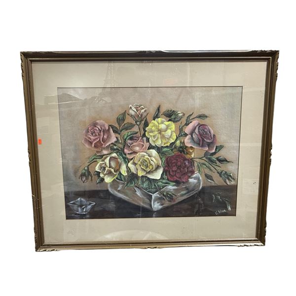 Original Framed Floral Pastel Piece