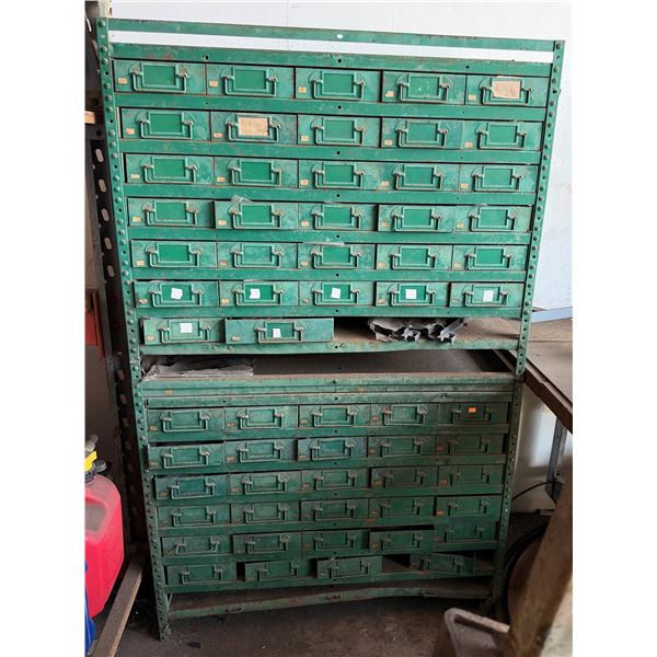 Green 60-Drawer Industrial Small Parts Cabinet 42" x 15" x 68"H & Contents: Hardware, etc