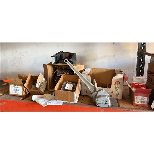 Contents of Shelf: Yale PE 3-Ton Hoist, Turnlock Plugs, Watthour Meter, Wire, Hardware, etc (Shelf n