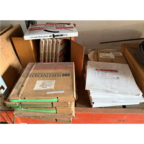 Multiple Boxes Signode Strapping, CWC Steel Strapping Mini Coils, Amerivent Collars, etc
