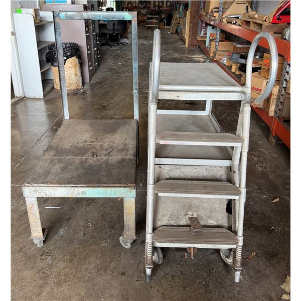 Platform Dolly Cart 36" x 23" x 51"H & Rolling Ladder Cart 45" x 20" x 50"H