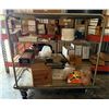 Image 1 : Colson Wire Cage Cart 52" x 25" x 56"H & Contents: Strapping, Printer Cartridges, Pump, Shrink Wrap,