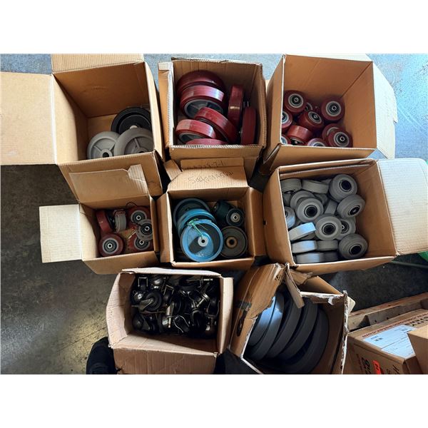 Qty 8 Boxes Multiple Industrial Caster Wheels, etc Misc Sizes
