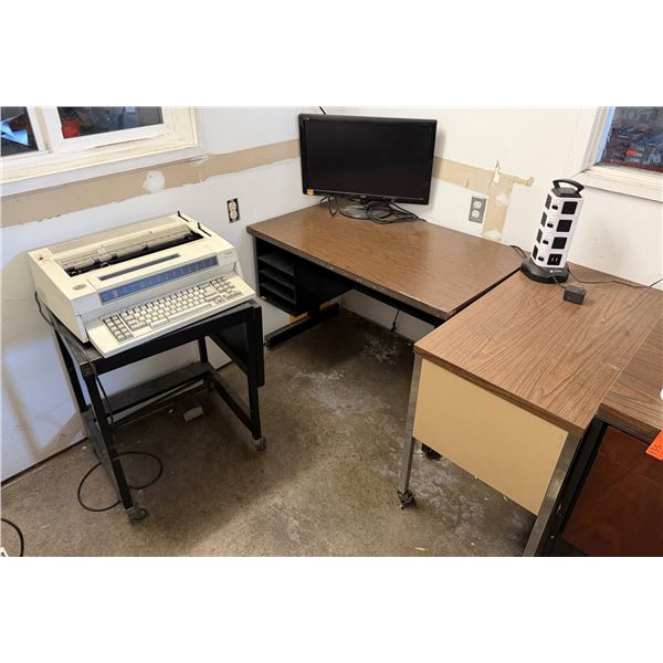 Office Set-Up:  Desks, IBM Typewriter on Stand, AOC Monitor, Houzetell Tower Power Strip, etc Misc S