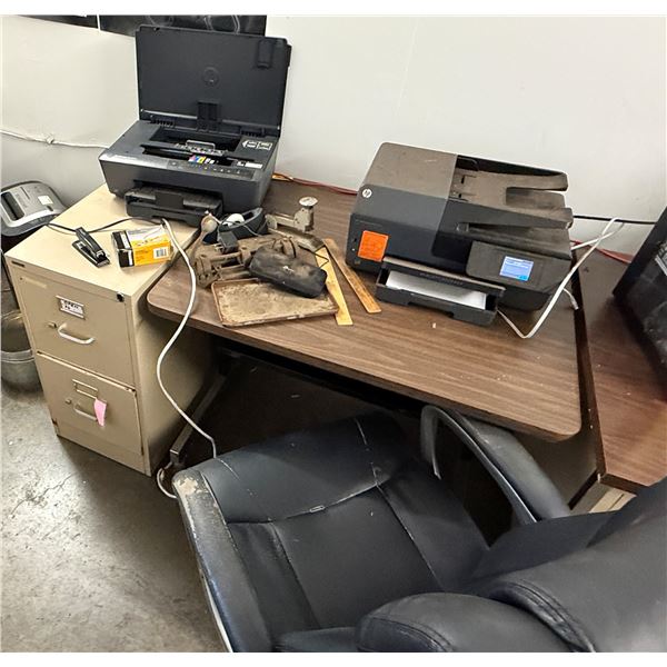 Office Set-Up:  Desk, Chair, 2-Drawer File Cabinet, HP OfficeJet Pro 6230 & 6835 Printers, Supplies,