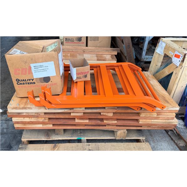 Multiple Orange Metal Frames 40" x 30", Wood Platforms 48" x 24", Colson Caster Yokes, etc