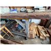 Image 10 : Work Table 96" x 48" & Contents:  Bench Vise, Organizer Shelf, Wheels, Belts, Straps, Hardware, etc