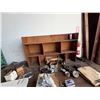 Image 7 : Work Table 96" x 48" & Contents:  Bench Vise, Organizer Shelf, Wheels, Belts, Straps, Hardware, etc