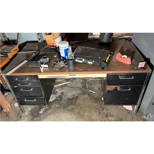 Metal 6-Drawer Desk 60" x 31" x 29" w/ Misc Supplies