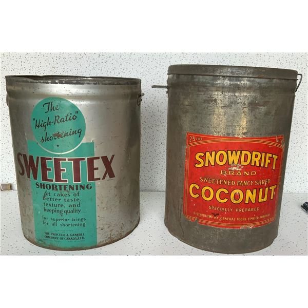 25lb Shredded Coconut Pail and 50lb Lard Tin