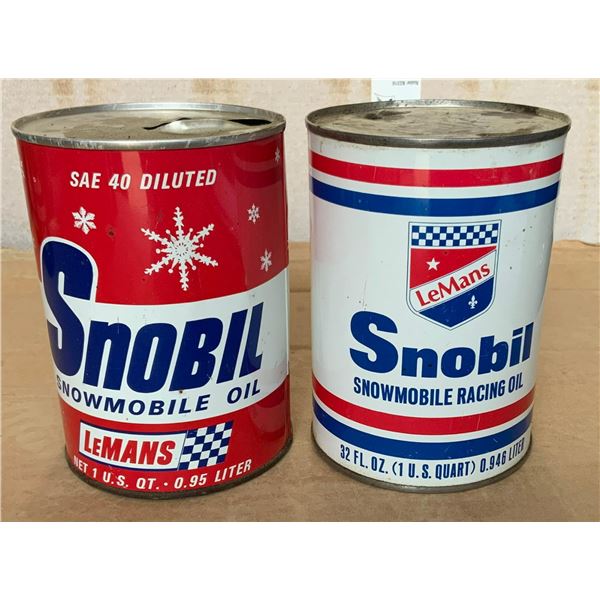 Two Snobil Oil Cans