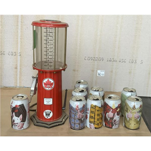 Supertest Gas Pump and Nine Don Cherry Beer Cans
