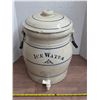 Image 1 : Medalta ice water crock- with lid- has some damage- 16"H