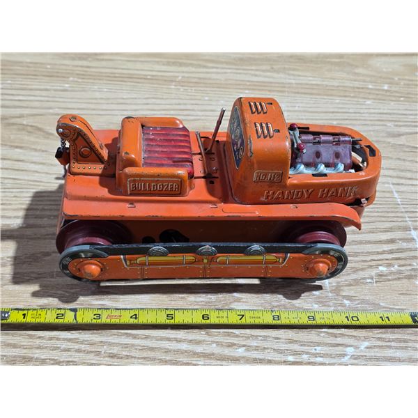 Vintage tin handy hank bulldozer toy- 10"L- battery operated