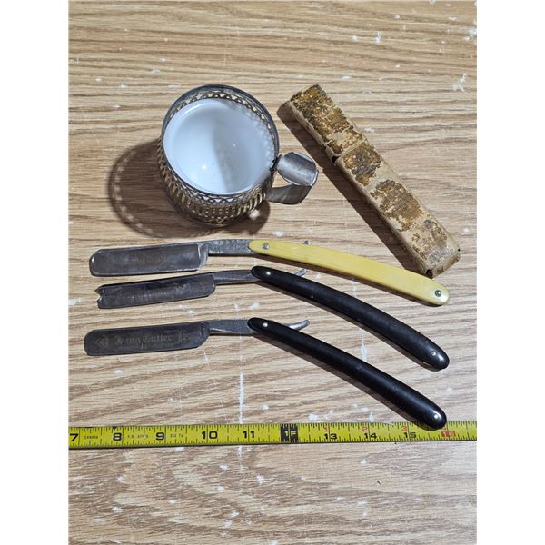 Shaving related items- 3 straight razors- named