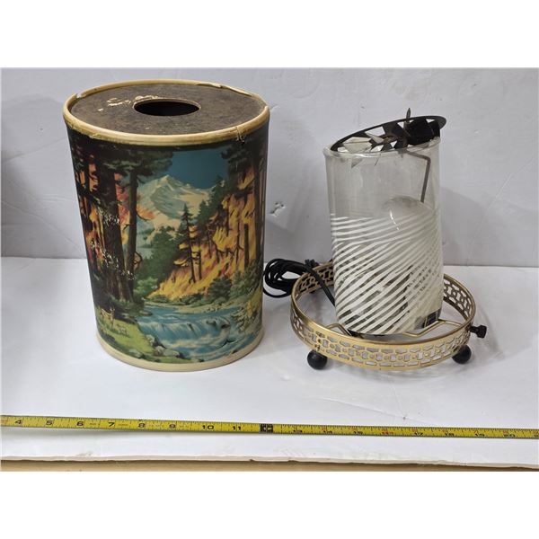 1955 ecomolite  corp motion lamp- oval forest fire- rare- works but has damage