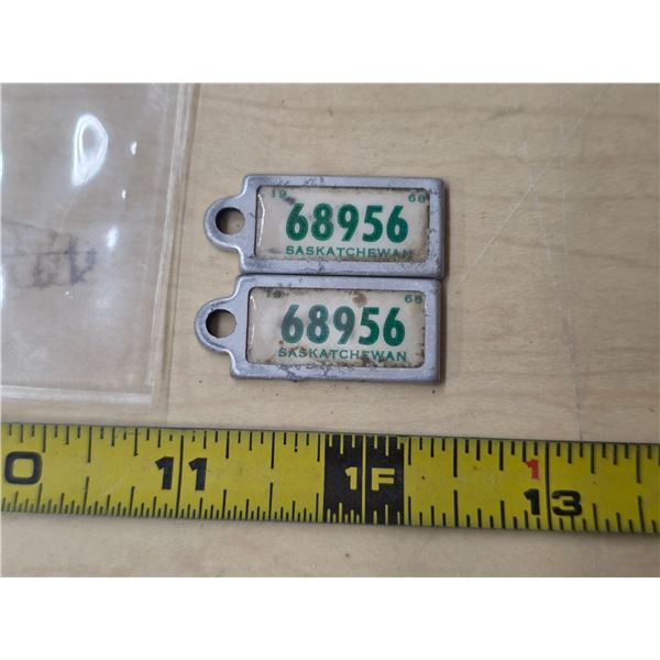 Pair of 1968 sask war amp tags