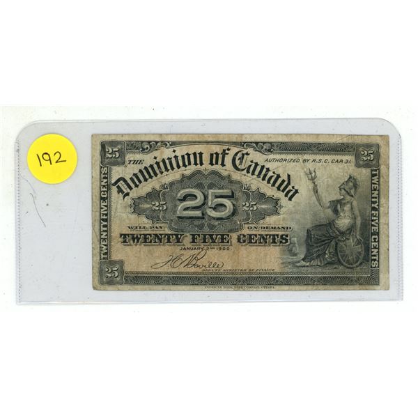 1900 Dominion of Canada 25 Cents Shinplaster.