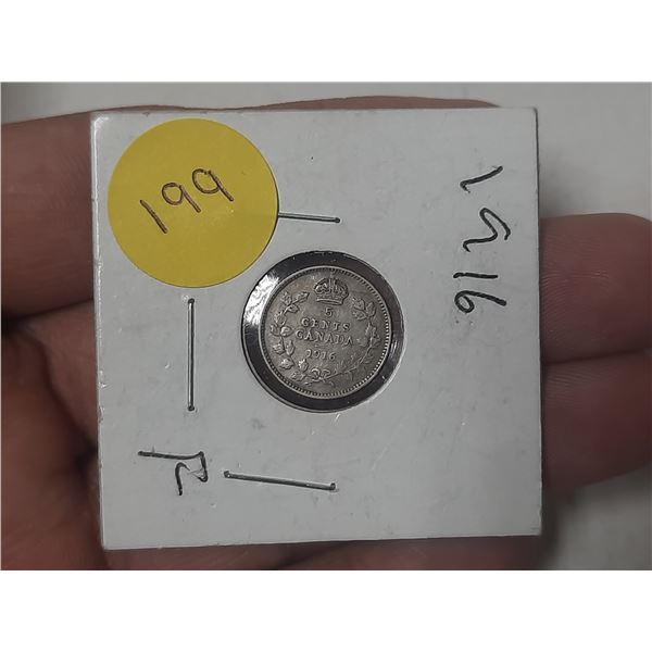 1916 Canada Silver 5 Cents.
