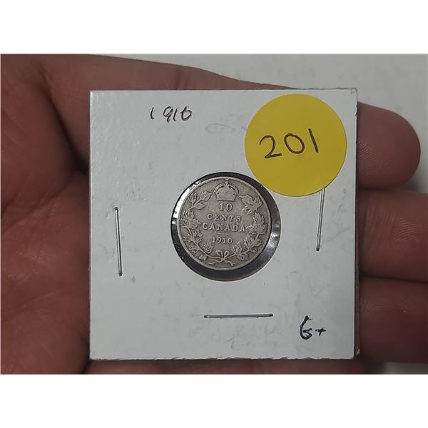 1910 Canada Silver 10 Cents.