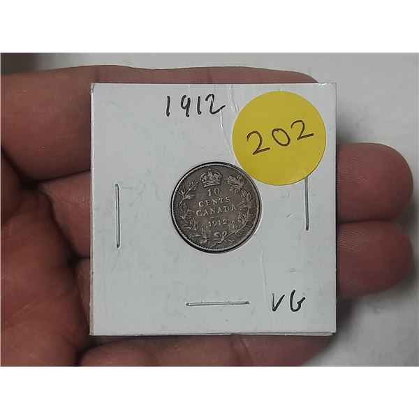 1912 Canada Silver 10 Cents.