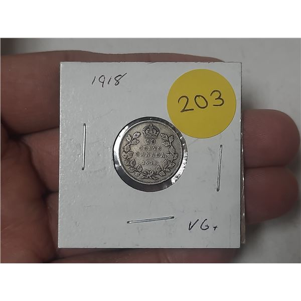 1918 Canada Silver 10 Cents.