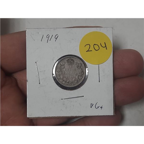 1919 Canada Silver 10 Cents.
