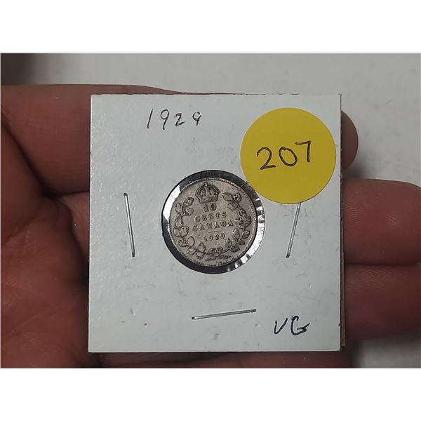 1929 Canada Silver 10 Cents.