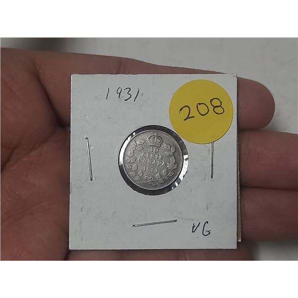 1931 Canada Silver 10 Cents.