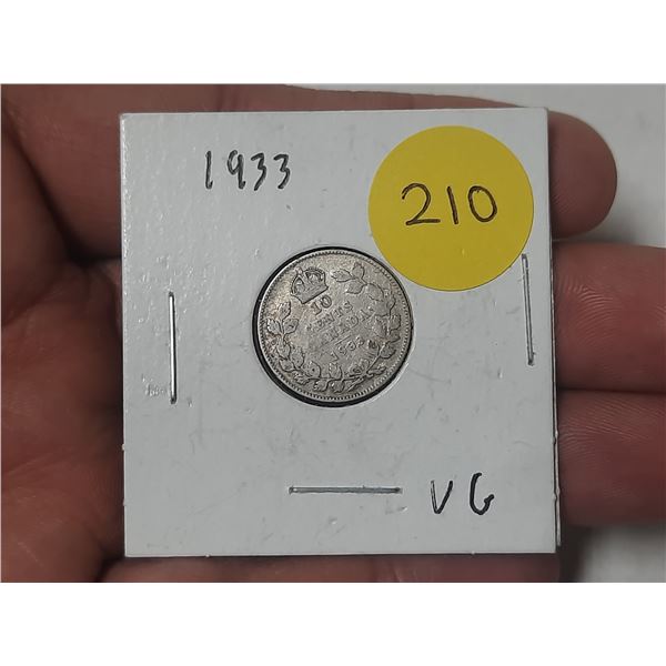 1933 Canada Silver 10 Cents.