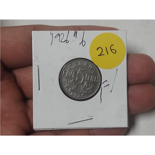 1926 Canada 5 Cents. (Near 6)