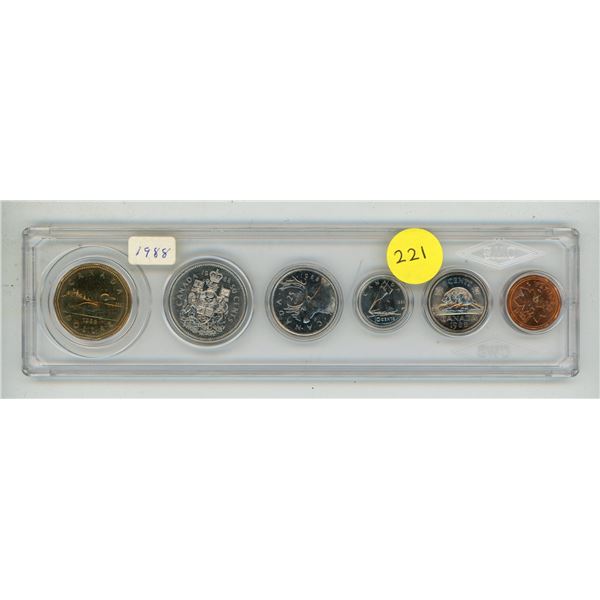 1988 Canadian 6-coin uncirculated set housed in a plastic holder.