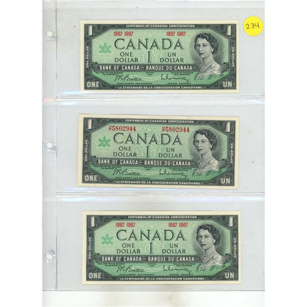 (3) 1967 Canada One Dollars. (Uncirculated)