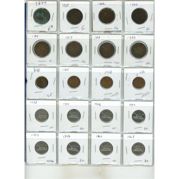 Binder of Canada Curency Coins. (Total 40 coins) (It Includes Large One Cent, Small One Cent, Five C
