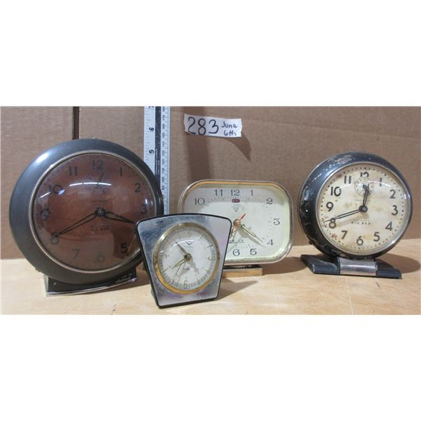 4 Wind-up Alarm Clocks BigBen etc. All Working