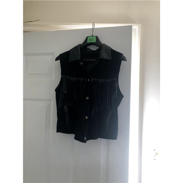 Black Leather Fringed Vest – Woman’s Size SM