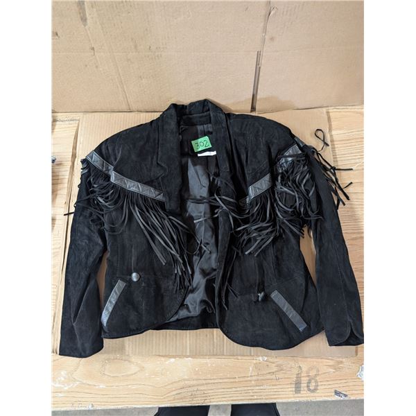 Black Leather Jacket w/ Fringe – Woman’s Size MED